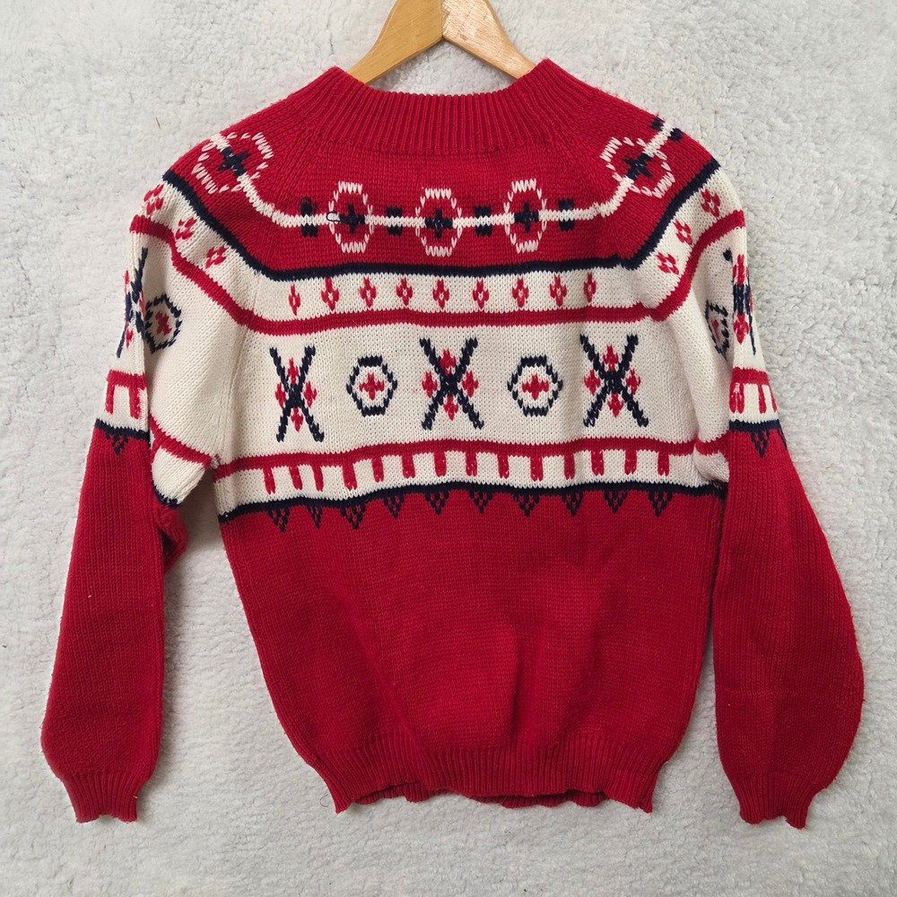 Fashion Sportswear Red‎ White Blue Fair Isle Knit Grandpa Sweater Medium 1960s